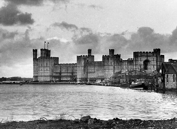 General view of Caernarfon Castle in North Wales. August 1969