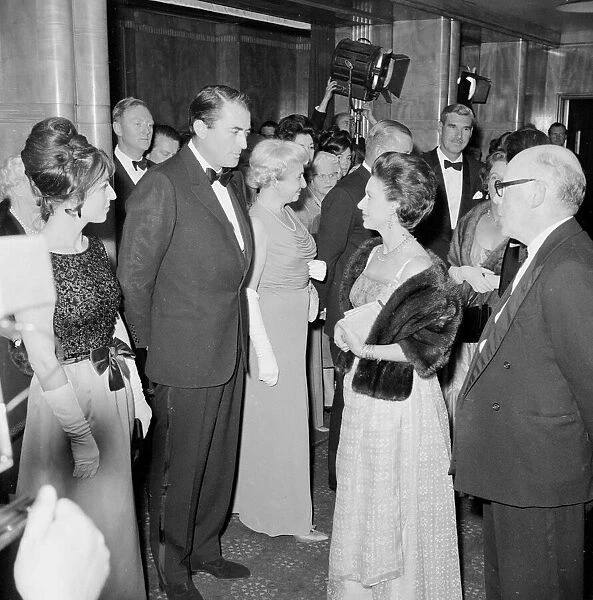Gregory Peck with Princess Margaret at a film premiere May 1963 1960s