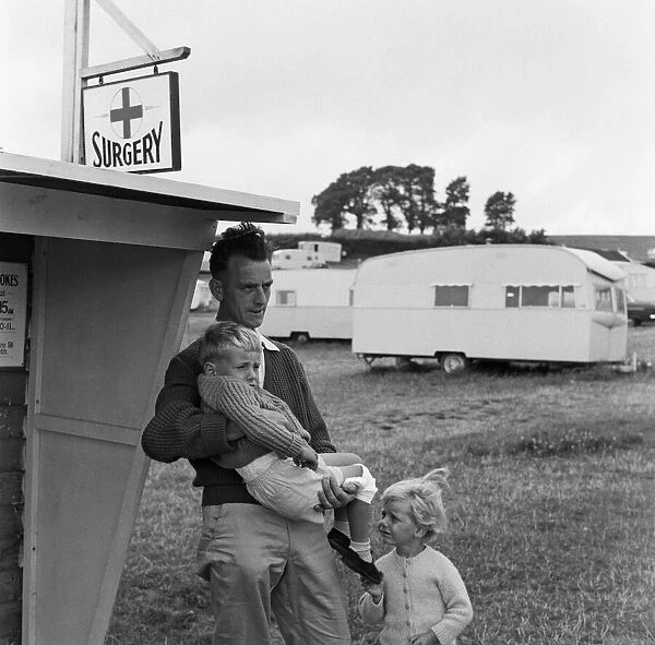 An injured boy at the Doctors Surgery at Sandy Bay Caravan site, near Exmouth, Devon