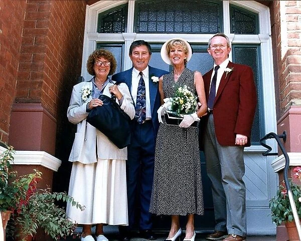 Mark Eden with wife and actress Sue Nicholls from Coronation Street on her wedding day
