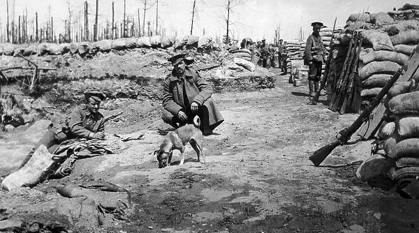 Men of the Duke of Cornwalls Light Infantry in the front line near Ypres with