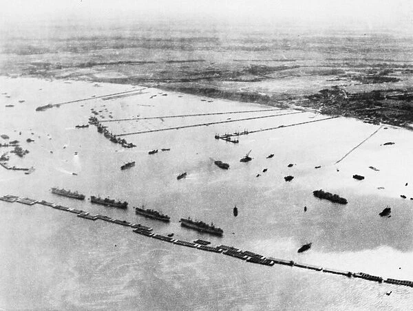 The Mulberry B harbour 'Port Winston'at Arromanches. 16th September 1944