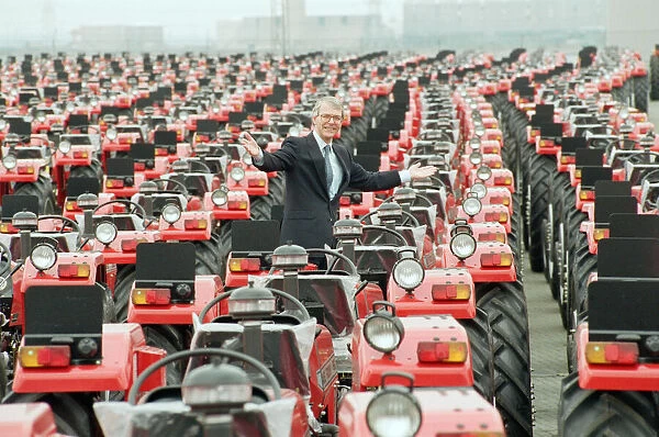 Prime Minister John Major surrounded by tractors during his visit to Massey Ferguson