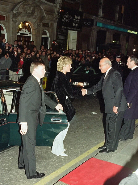 Princess Diana, HRH The Princess of Wales, is greeted by Mr Mohamed Al Fayed at Harrods