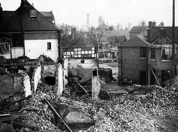The ruins of the Queens Hotel, Coventry, with Fords Hospital in the background