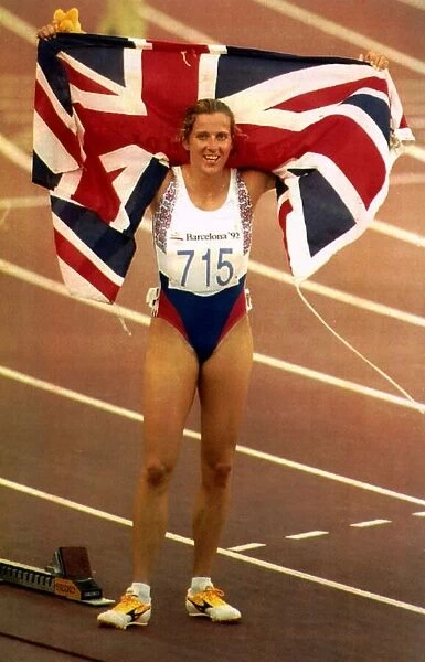 Sally Gunnell after winning the 400 metres hurdles Olympic gold medal in Barcelona