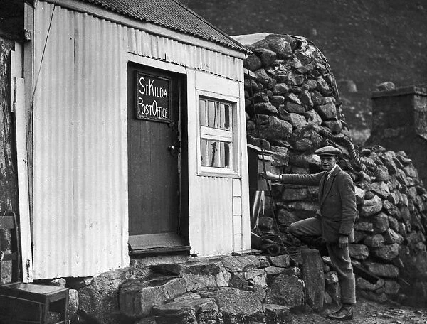 The St Kilda Post Office and post master in the village on Hirta the main island in