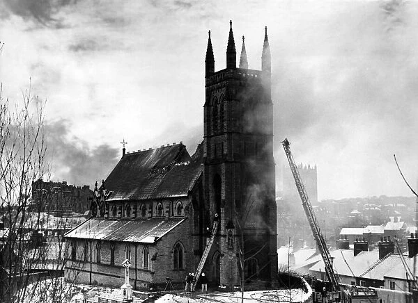 Teams of firemen fighting to save St Godrics Roman Catholic Church in Durham City