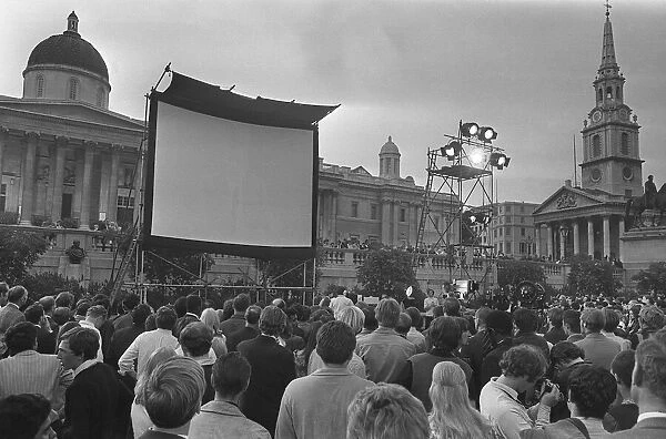 Trafalgar Square London July 1969 A giant TV screen in Trafalgar Square has been