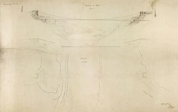 Clifton Suspension Bridge competition drawing 3, by Isambard Kingdom Brunel