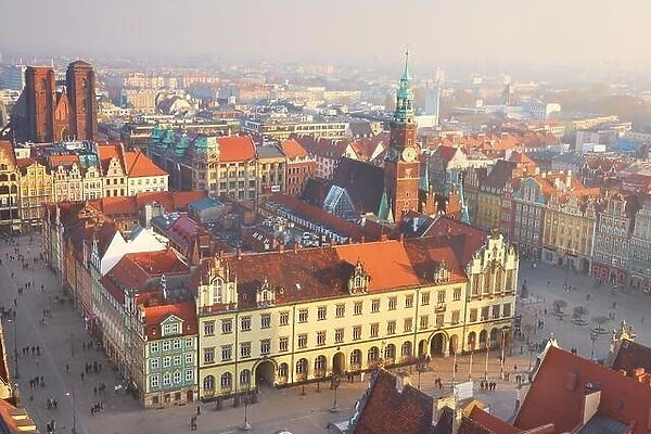 Aerial view of Wroclaw Market Square, Wroclaw, Poland, Europe