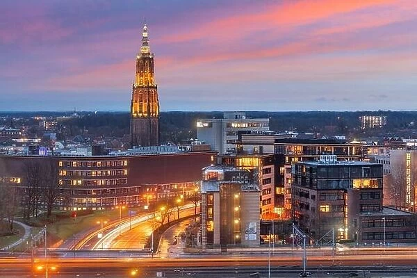 Amersfoort, Netherlands town skyline at dusk