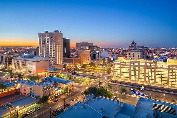 El Paso, Texas, USA downtown city skyline at twilight