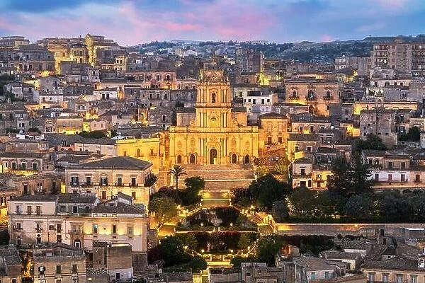 Modica, Sicily, Italy with the Cathedral of San Giorgio at twilight