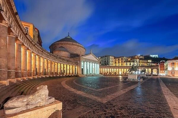 Naples, Italy at Piazza del Plebiscito at dusk