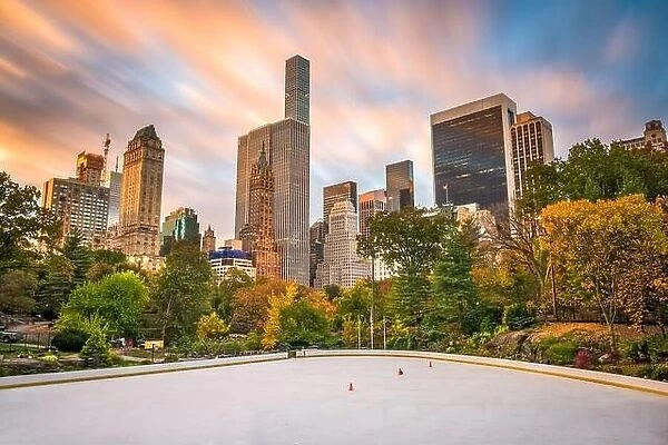 New York, New York, USA cityscape from Central Park in autumn