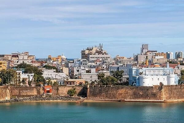 Old San Juan, Puerto Rico cityscape on the water in the Caribbean