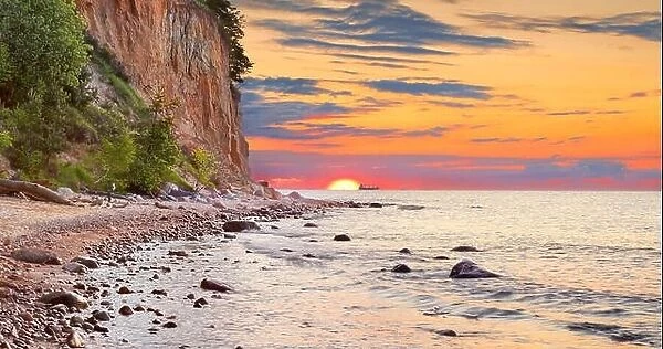 Orlowski Cliff, Baltic Sea at sunset, Gdynia, Pomerania, Poland
