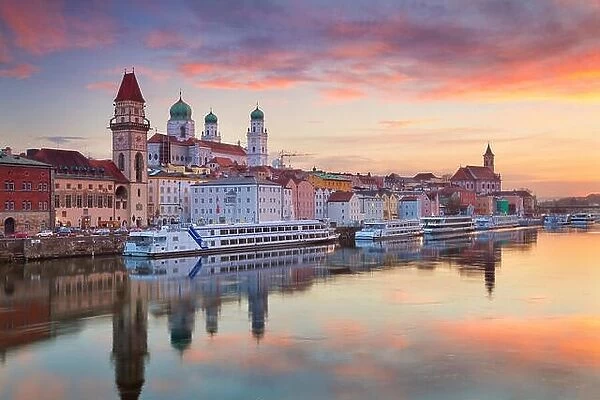 Passau. Passau skyline during sunset, Bavaria, Germany