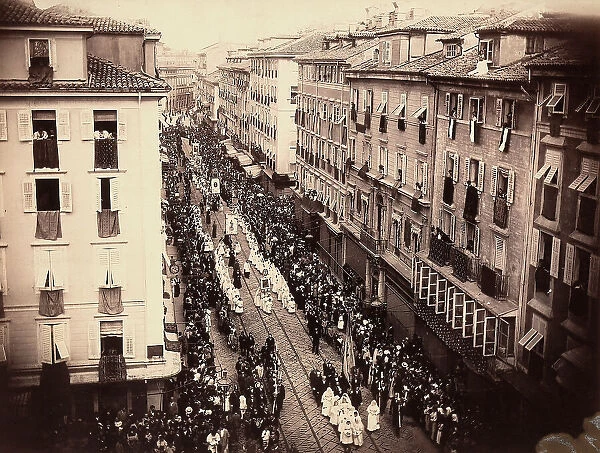 Aerial view of the Corpus Domini procession in the streets of Trieste