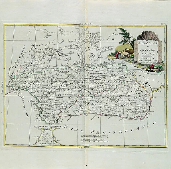Andalusia and Granada, engraving by G. Zuliani taken from Tome I of the 'Newest Atlas' published in Venice in 1776 by Antonio Zatta, Private Collection