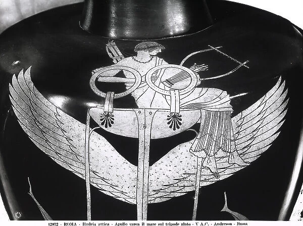 Apollo crossing the sea on a winged tripod: Attic hydria preserved in the Gregorian Etruscan Museum, Vatican City