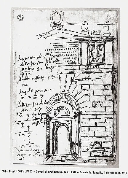 Architectural sketch by Antonio da Sangallo the Younger. Gabinetto dei Disegni e delle Stampe, Uffizi Gallery, Florence