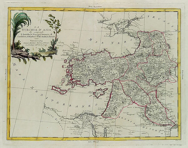 Asian Turkey, including Antolia, Georgia, Armenia, Kurdestan, Diarbec, Irak-Arabi, Syria, engraving by G. Zuliani taken from Tome IV of the 'Newest Atlas' published in Venice in 1784 by Antonio Zatta, Private Collection