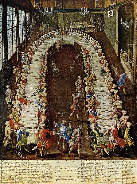 The banquet at Casa Nani, painting, Unknown Venetian 18th cent. Museum of The venetian 18th century, Ca Rezzonico, Venice