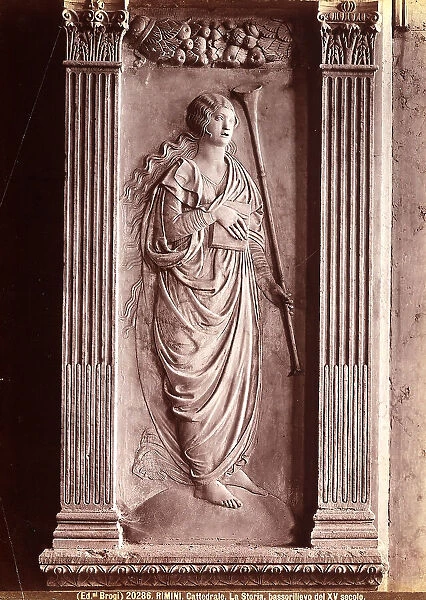 Bas relief depicting History. Work by Agostino di Duccio located in the Chapel of the Liberal Arts in the Malatesta Temple, Rimini