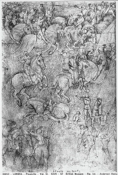 Battle scene. Drawing by Pisanello, in the British Museum in London