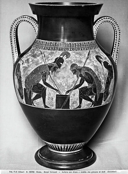 Black-figure amphora depicting Achilles and Ajax, ceramics, Exekias (VI century BC), the Etruscan Gregorian Museum, Vatican Museums, Vatican City