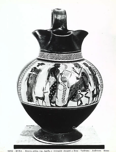 Black-figured Attic Oinochoe with Apollo and Artemis before Zeus, preserved in the Gregorian Etruscan Museum, Vatican City