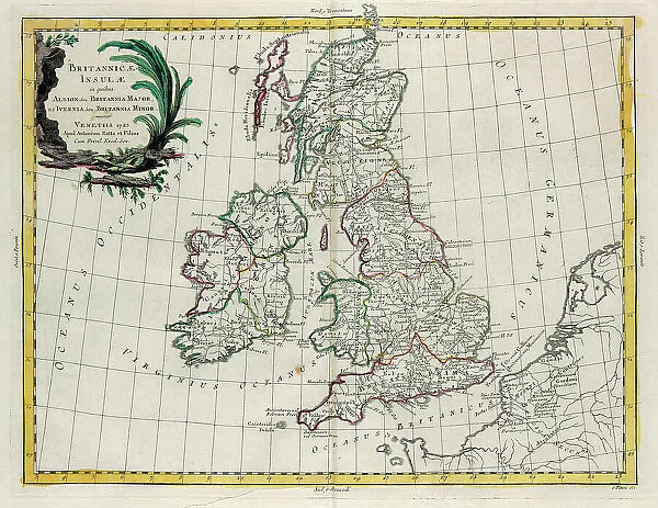 The British Isles in which are found Albion or Greater Britain and Ivernia or Lesser Britain, engraving by G. Zuliani taken from Tome I of the 'Newest Atlas' published in Venice in 1785 by Antonio Zatta, Private Collection