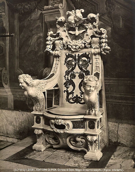A chair carved in marble, in the Certosa (Carthusian monastery) of Calci, near Pisa