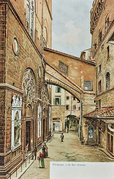 The Church of Orsanmichele, Florence, postcard, color print