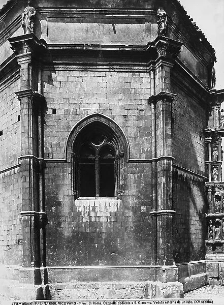 Close-up of the exterior of the Shrine of St. James, by Domenico di Capodistria and Giovanni Dalmata in Vicovaro, Rome