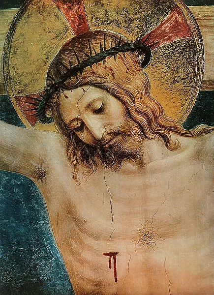 Crucifixion and San Domenico; detail of the face of Jesus; fresco by Fra Angelico. Museo di San Marco, Florence