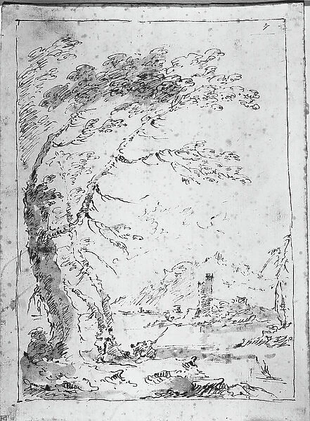 Drawing by Francesco Guardi depicting a landscape, in the Gabinetto dei Disegni e delle Stampe of the Correr Museum in Venice