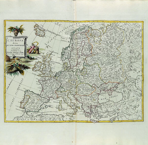 Europe divided into its main states, engraving by G. Zuliani taken from Tome I of the 'Newest Atlas' published in Venice in 1776 by Antonio Zatta, Private Collection
