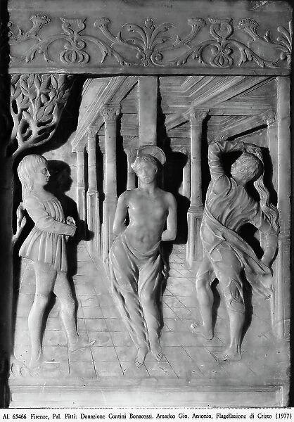 The Flagellation of Christ, bas-relief by Giovanni Antonio Amedeo, part of the Contini Bonacossi Collection, in the Palazzina della Meridiana, Boboli Gardens, Florence