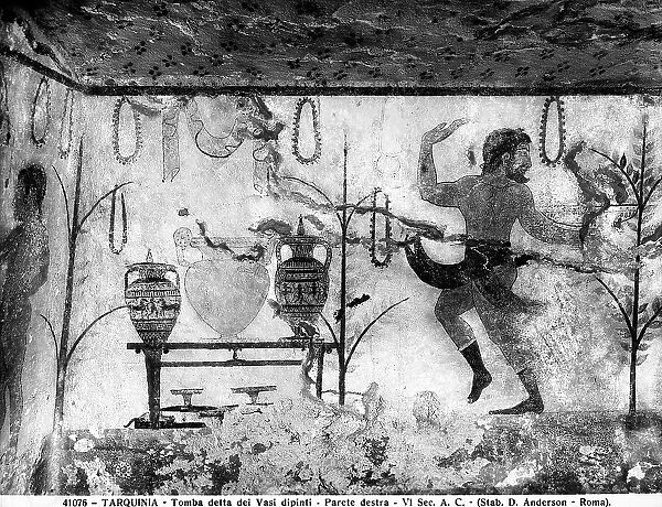 Fresco of a dancing man in the Tomb of Painted Vases in the Necropolis of Tarquinia