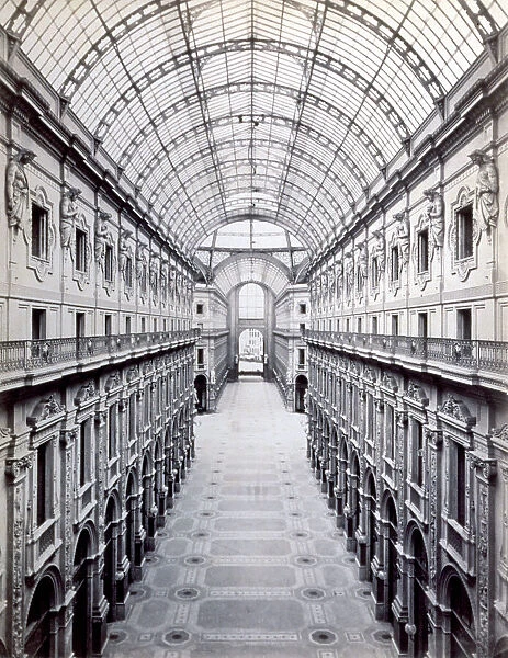 The Galleria Vittorio Emanuele II in Milan. The lavish wall reliefs are of particular note, as well as the marble inlaid floor and the iron and glass vaulting which covers the entire structure