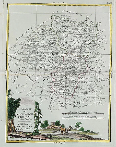 Governances of Limosin, Quercy and Perigord, engraving by G. Zuliani taken from Tome I of the 'Newest Atlas' published in Venice in 1776 by Antonio Zatta, Private Collection