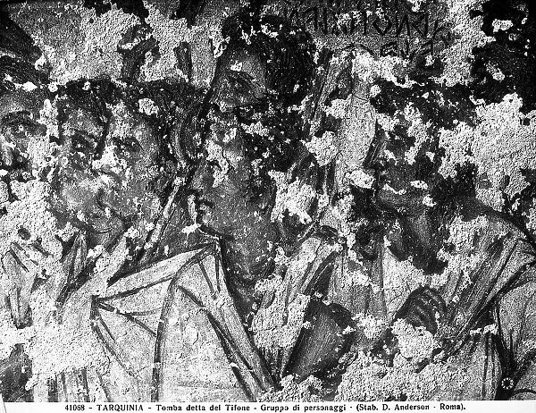 Group of people in the Tomb of the Typhoon in the Necropolis of Tarquinia