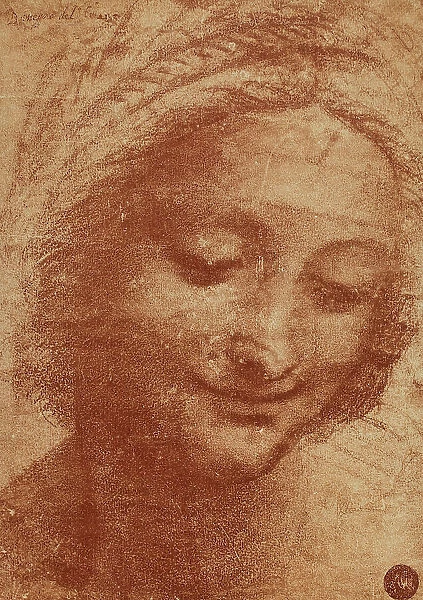 Head of a woman or of Saint Anne, drawing, Leonardo da Vinci (attributed to), study for the head of Saint Anne of the painting 'Madonna with Child and Saint Anne' today at the Louvre. The drawing is kept at the Gallerie dell'Accademia di Venezia