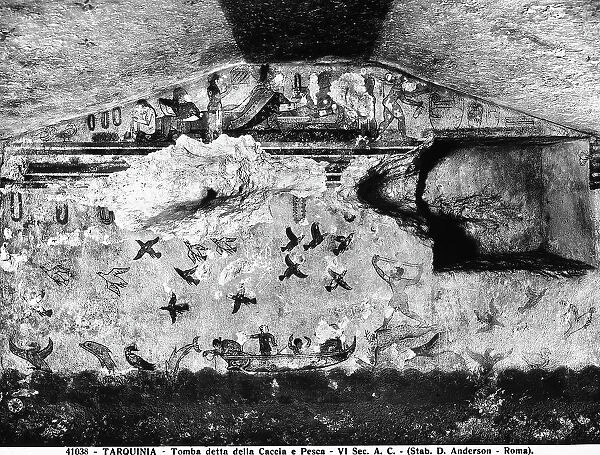 Hunting and fishing scene in the Tomb of Hunting and Fishing, Necropolis, Tarquinia