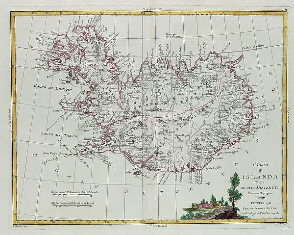 Iceland divided into its districts, engraving by G. Zuliani taken from Tome III of the 'Newest Atlas' published in Venice in 1781 by Antonio Zatta, Private Collection
