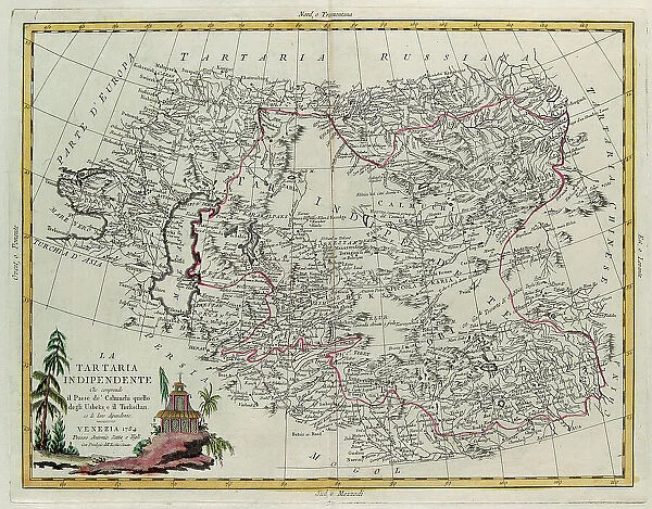 Independent Tartary including the Country of Kalmyki, that of Usbeks and Turkestan and their dependents, engraving by G. Zuliani taken from Tome IV of the 'Newest Atlas' published in Venice in 1784 by Antonio Zatta, Private Collection
