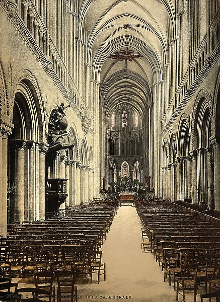 Interior of the Cathedral of Notre-Dame in Balieux, Normandy